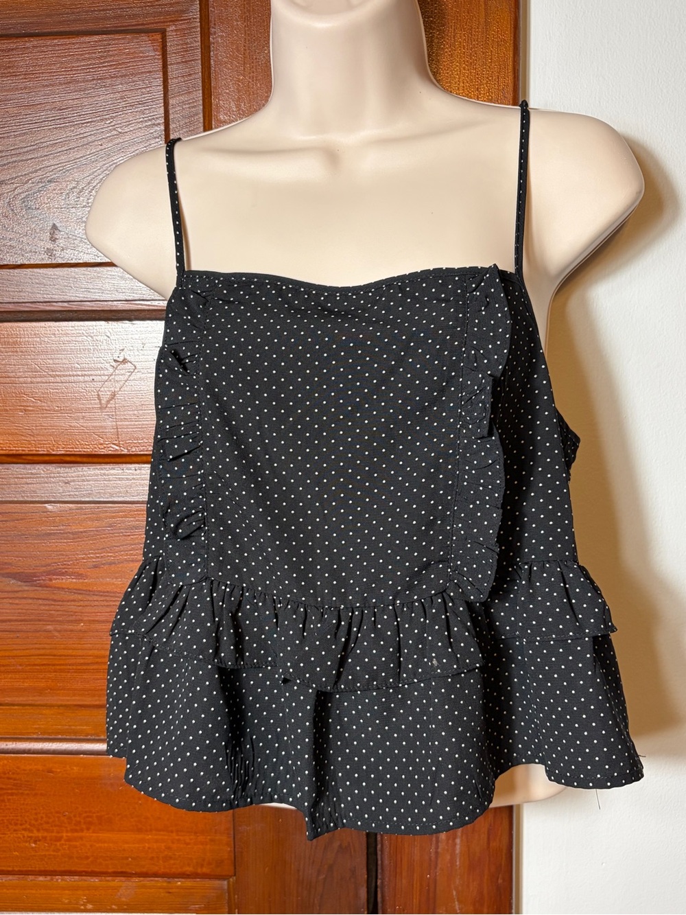 Forever 21 Black with White Polka Dot Ruffle Cami